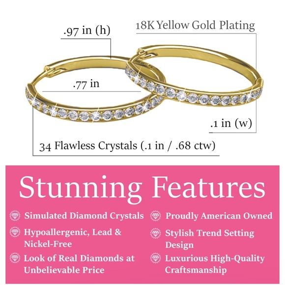 Cate & Chloe Bianca 18k Gold Plated Hoop Earrings Women's Earrings Gift for Her - Picture 2 of 6